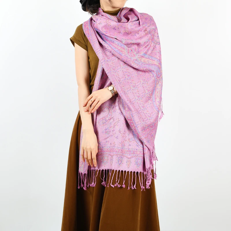 Fashion Ladies Warm long jacquard shawl Large size Autumn/Winter scarf for women Palestinian fringe