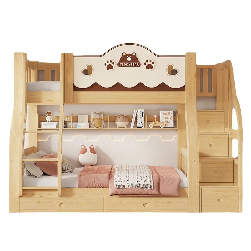 Full Solid Wood Mother_children Bunk Bed High and Low Bed Princess Bed Storage
