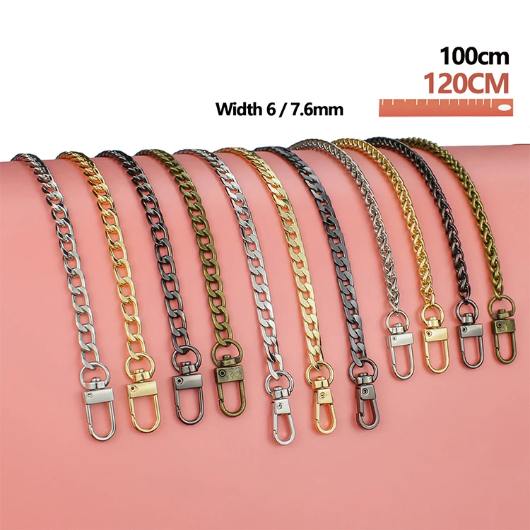 100-120CM Custom Replacement Metal Chain Bag Strap Flat Chain Design Handle Crossbody Shoulder Strap For Shoulder Crossbody Bag