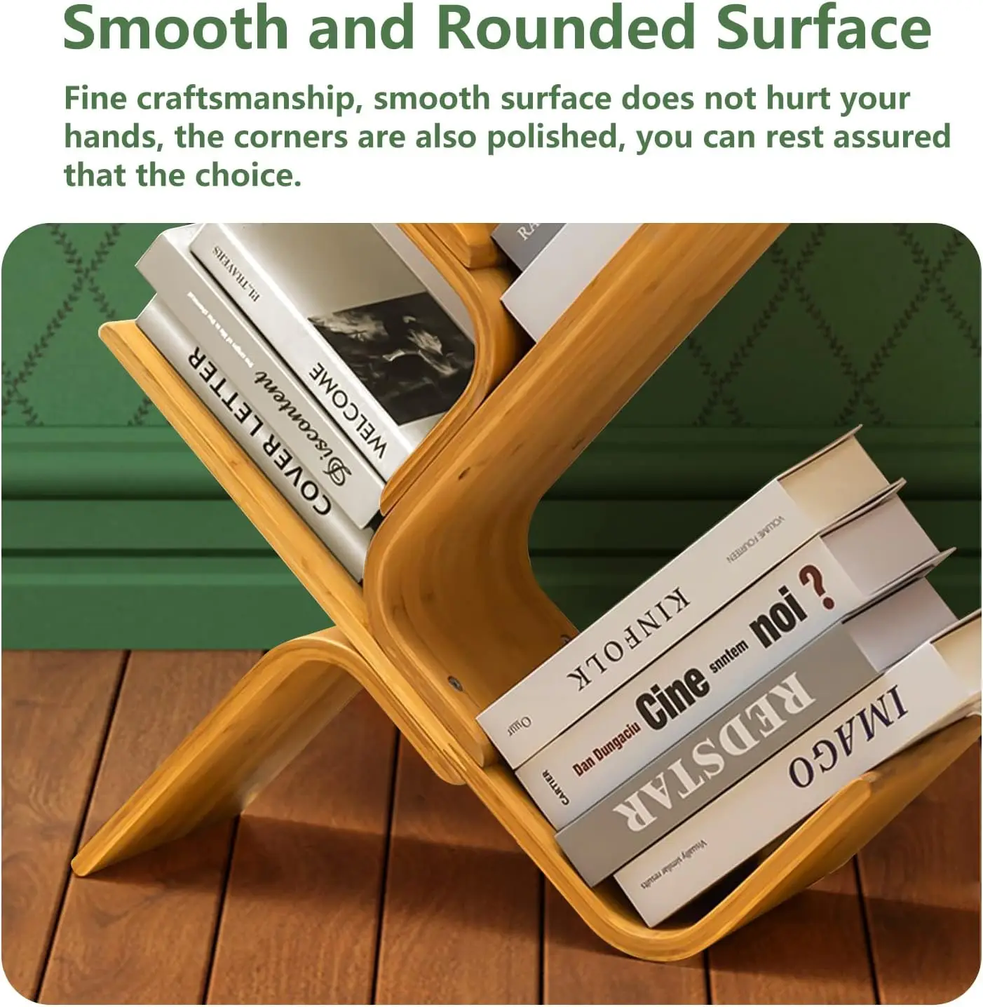 4-layer bamboo tree modern bookshelf, creative curved vertical bookshelf shelf, book storage organizer shelf, display floor book