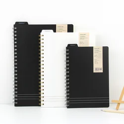 Black/White color PP plastic hard cover stationery spiral journal line grid pages with bulit-in ruler
