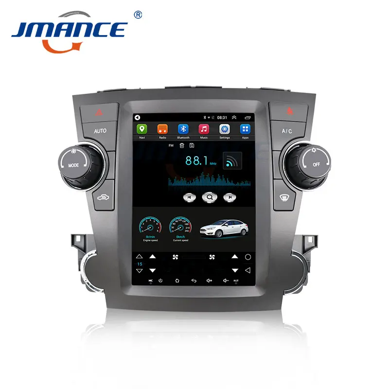 HD multimedia 9.7 inch car video android 1+16GB GPS BT WIFI Car DVD player for Toyota Highlander 2008-13