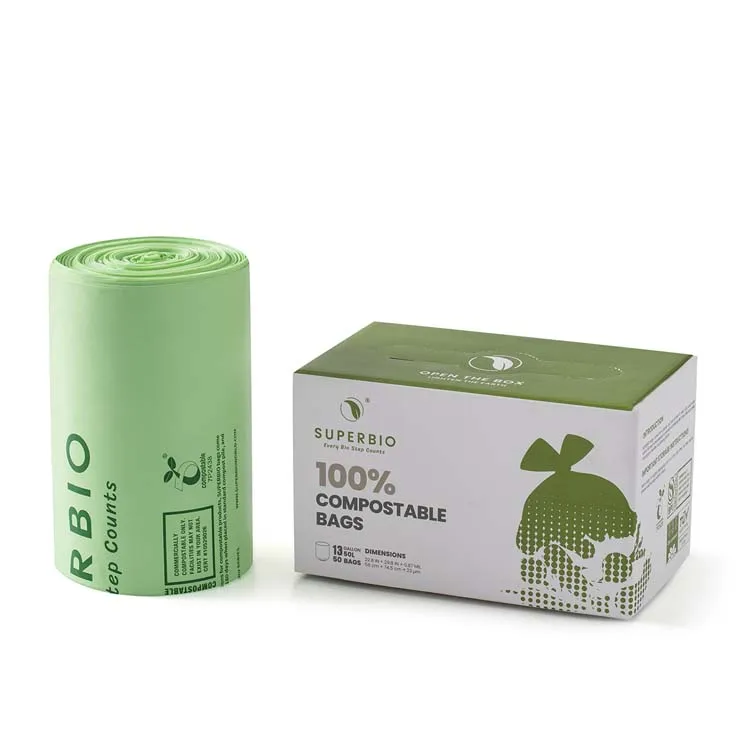 13 Gallon Compostable Flat Top Tall Kitchen Garbage Bags,Food Scrap Trash Bags Certified by BPI and OK Compost