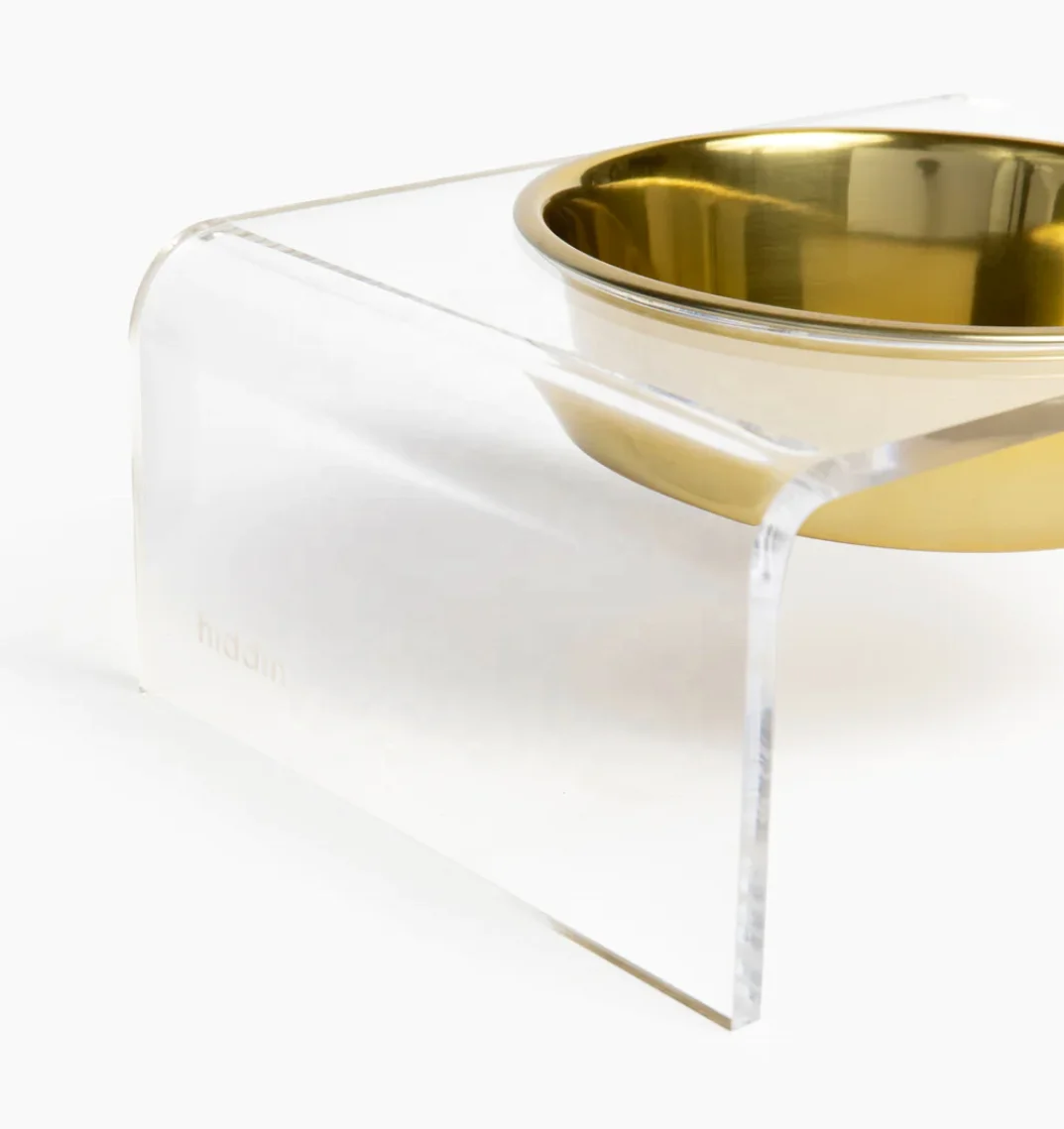 Acrylic Dog Bowl Holder Customized Acrylic Pet Table with Gold Bowls