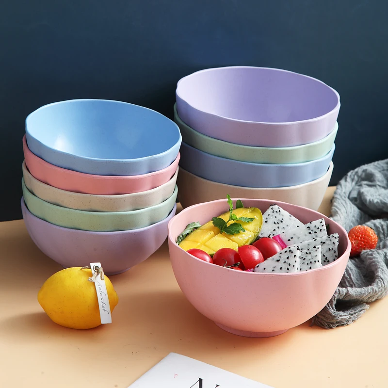 Amazon Hot Seller Wheat Straw Plastic Bowls Kitchen Fruit Rice Bowl Restaurant Noodle Soup Bowl Set