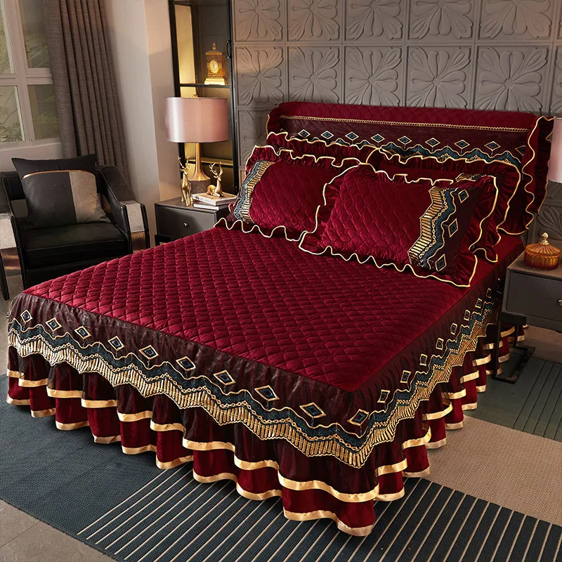 Quality Assurance Factory Supply Bedding Set Cover Skirt Lace Bedspread Bedding set
