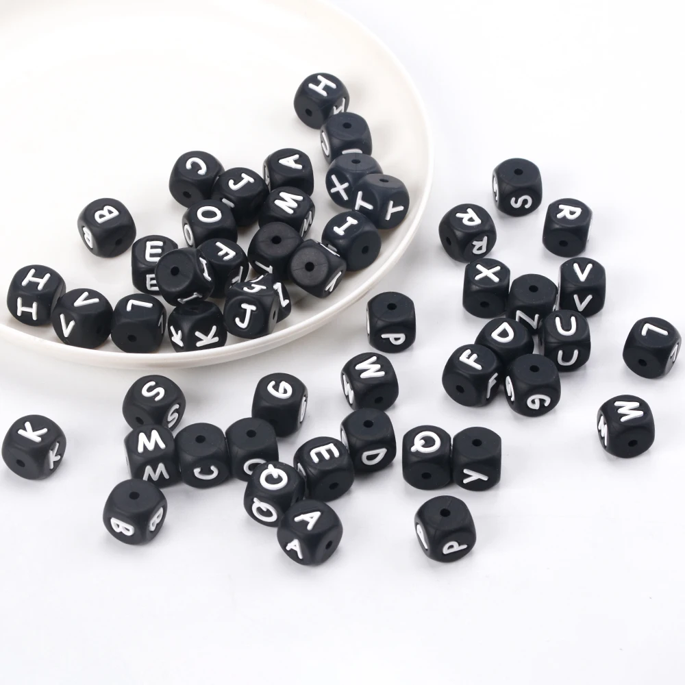 2023 new Bpa Free Black 12mm English Focal Silicone Letter Beads For  Jewelry Making Alphabet Silicone Bead