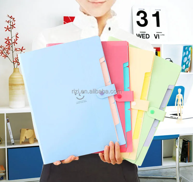 Amazon Best Seller A4 Colorful 5 pockets Tabbed Classification Expanding File Folder Organizer