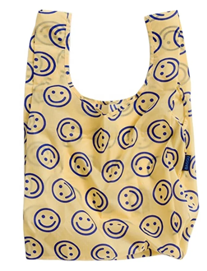 Reusable Custom Logo Printed Recycled Ripstop Nylon Eco Standard Foldable Shopping Bag with Tag