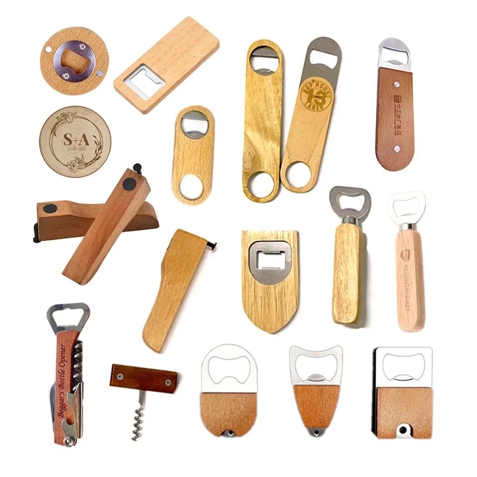 Custom Wood Beer Bottle Opener For Wedding Bar Corkscrew Party Gift Promotion Advertise Wooden Handle Opener