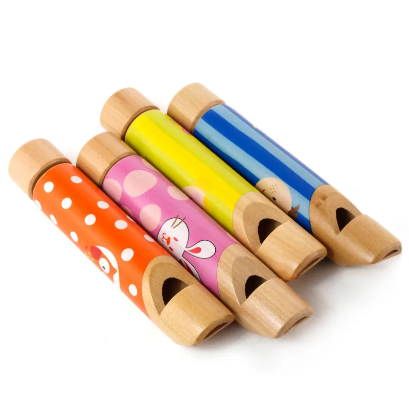 Wooden Children Slide Whistle Colorful Print Whistle Toys Funny Kids Music Toys
