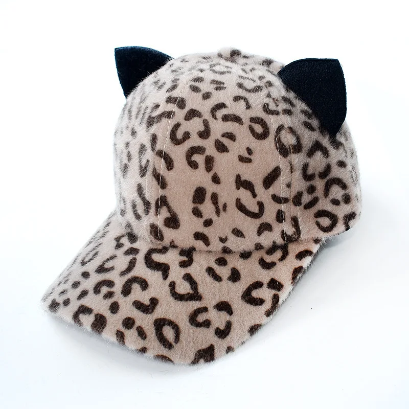 wholesale  Ladies Women Adjustable Unique 6 Panel Custom Leopard Baseball Cap With Cat Ears