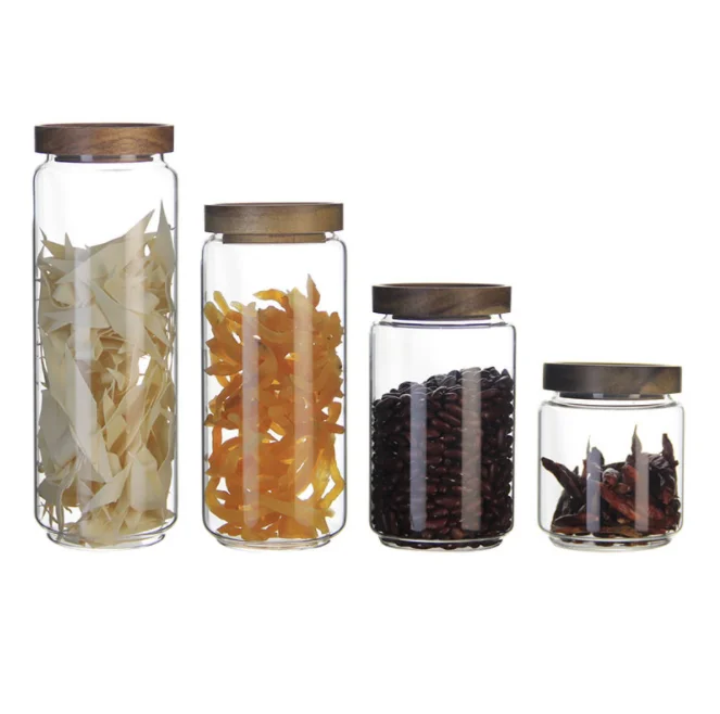 Acacia wood seal lid with glass storage jar wooden lid,glass storage jar with lid,storage jar glass