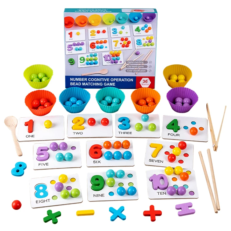 Clip Bead Number Pairing Game 3D Puzzle Wooden Early Educational Parents-Kids Interaction Game For Children