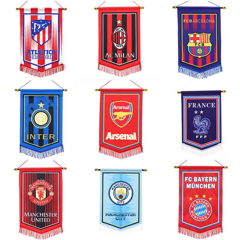 Custom Logo Mini Double Sided Football Soccer Club Fans Exchange Chicago Team Canvas Wall Decoration Hanging Flag Banner Pennant