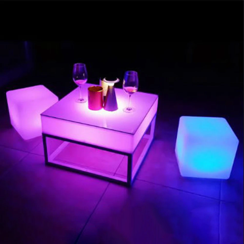 Functional Led Plastic Cocktail Table Decor Led Lights Change Colors Wedding Event Party 60Cm Led Square Bar End Table For Sale