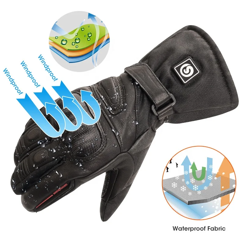 Winter Men Motorcycle Rechargeable Genuine Leather Motorbike Electric Heated Gloves