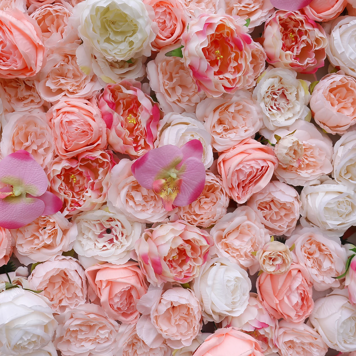 Wholesale fabric flowers, orchids, roses, peonies, flower wall tables, family parties, weddings, restaurant decorations