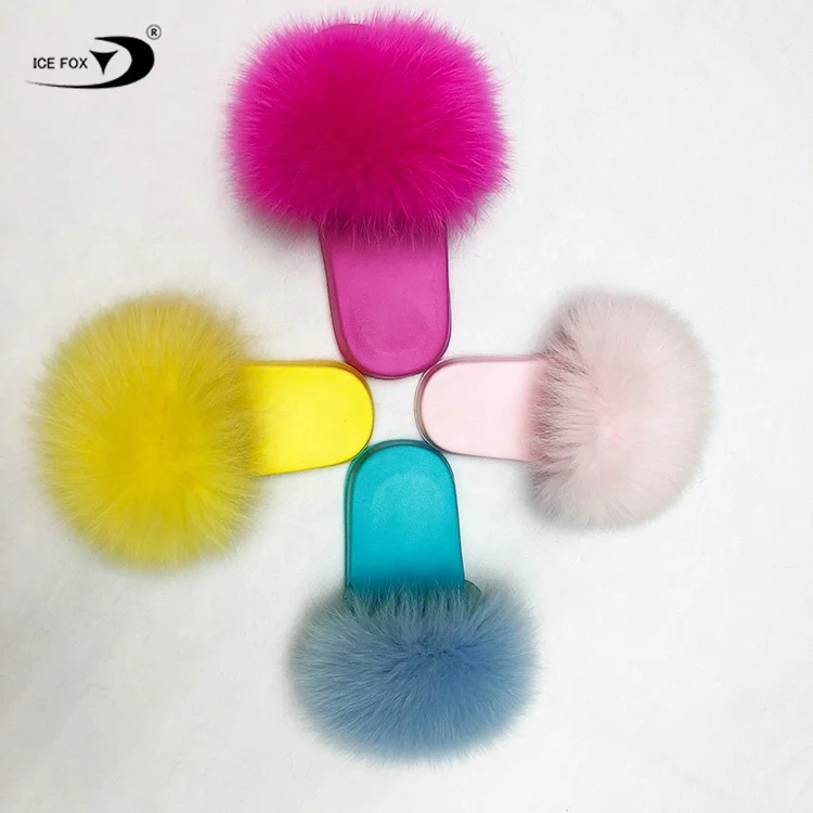  Cheap Factory Directly Wholesale Non Slip Rainbow Colors Custom Designer Real Fur Slide Sandals For