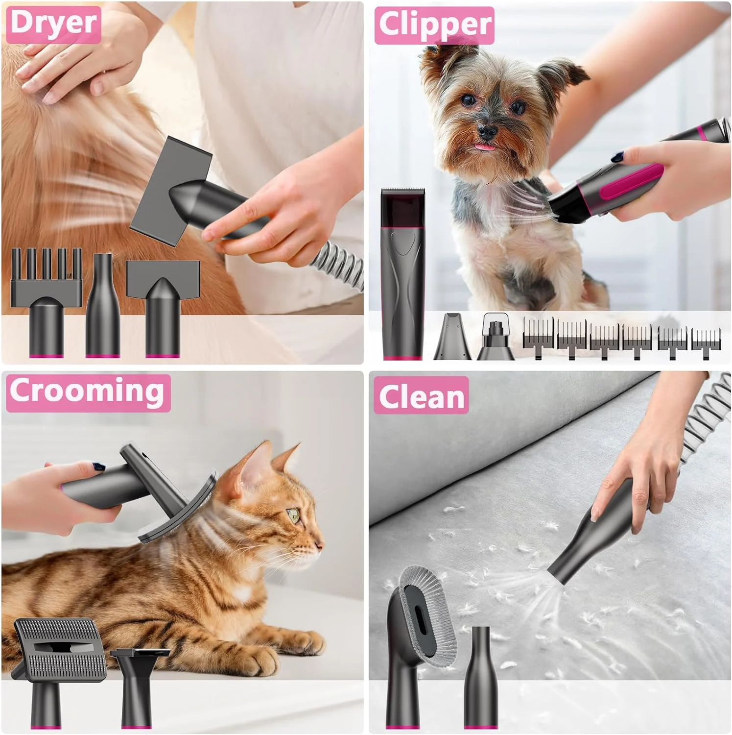 Intelligent 3 In One High Power Electric Pet Grooming Vacuum Cleaner Pet Hair Blower Clipper Nail Grinder For Dog And Cat