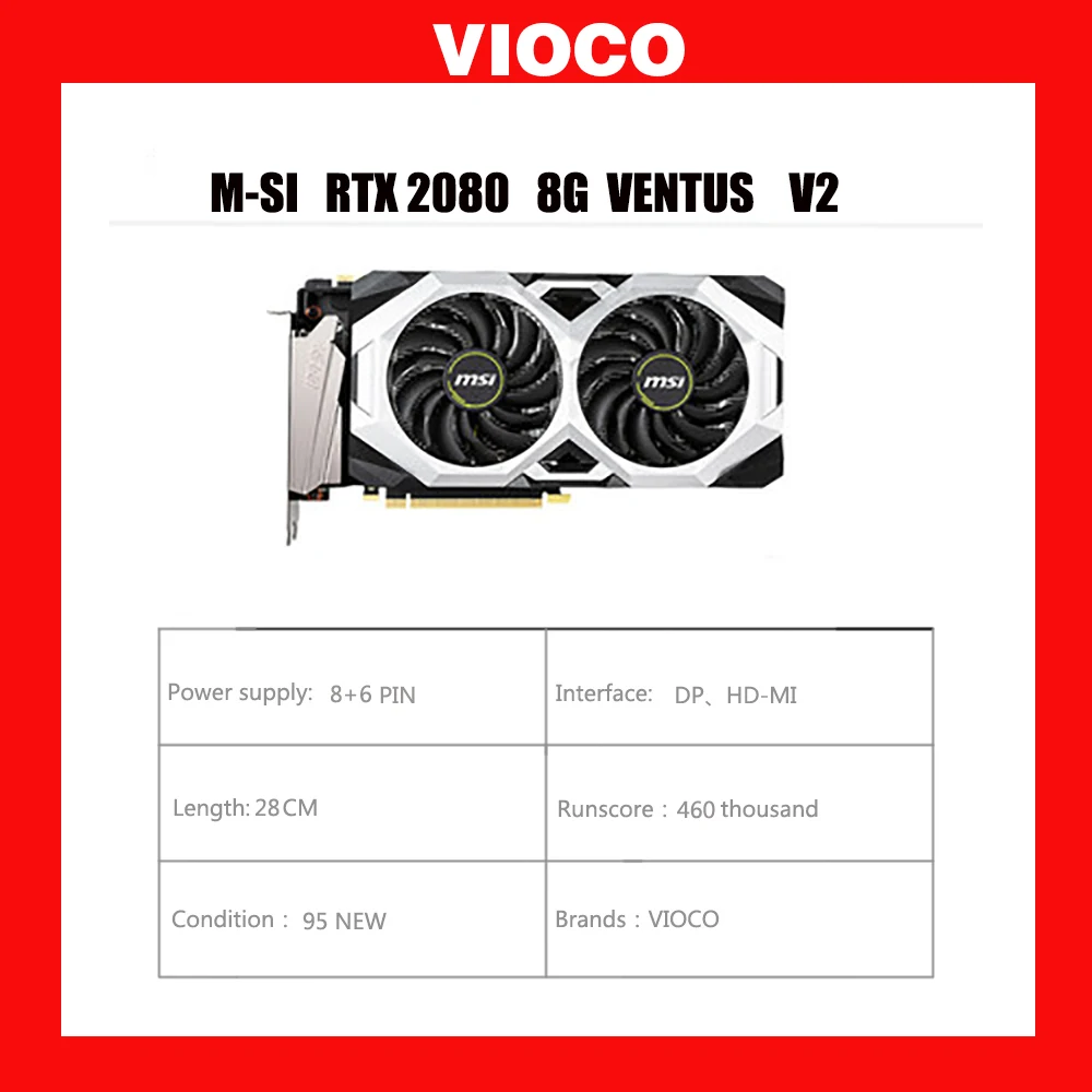 NV RTX2080 Graphics Card 8G ventus 2060 2070 Game rendering modeling HDMI Video Fan Support Cooler Output DVI Desktop VGA PCI