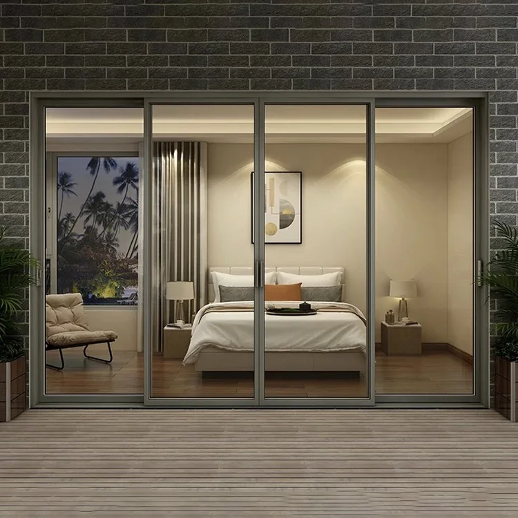Modern Double Glazing Glass Aluminum Sliding Doors For Office Security Door