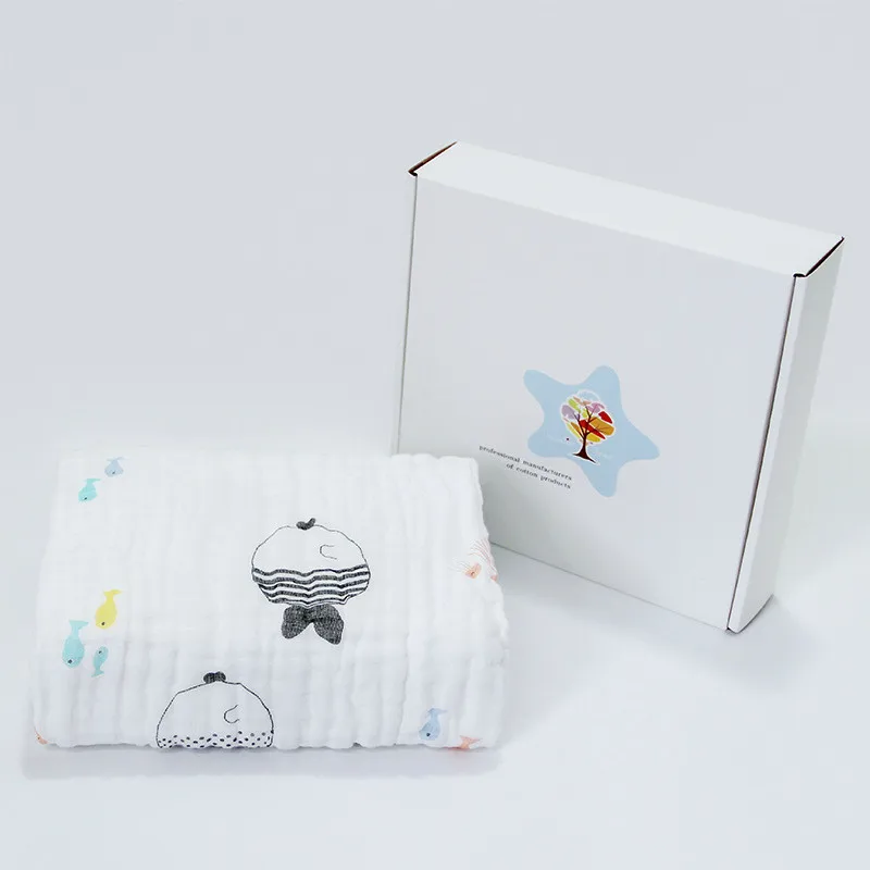 Muslin Tree Strong Water Absorption Cartoon Printed Bath Towel Newborn Warp Bath Towel