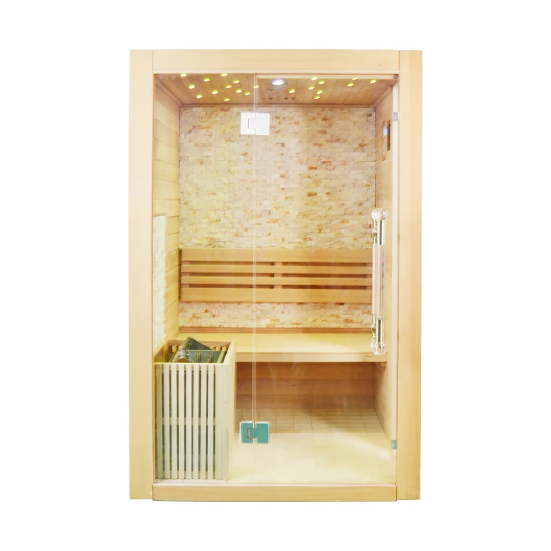 Cheap indoor wood hemlock/red cedar 2 person wood wet steam sauna room with 7 color lights