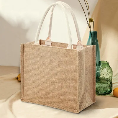 Natural PE coating lamination burlap custom logo color eco friendly grocery tote bags reusable jute shopping bag