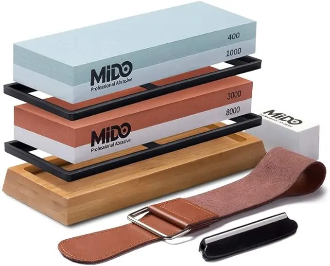 Professional 4-Sided Abrasive Knife Sharpening Stone Set 400/1000 3000/8000 Whetstone Sharpener with High Grit Sharpening Tools