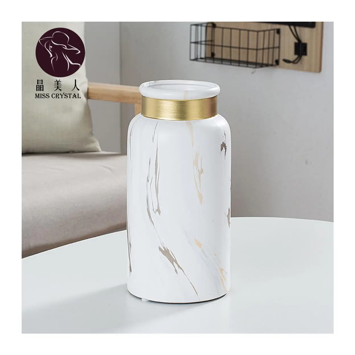 Простая Современная декоративная ваза для домашних цветов в скандинавском стиле белая керамическая с золотым мраморным узором