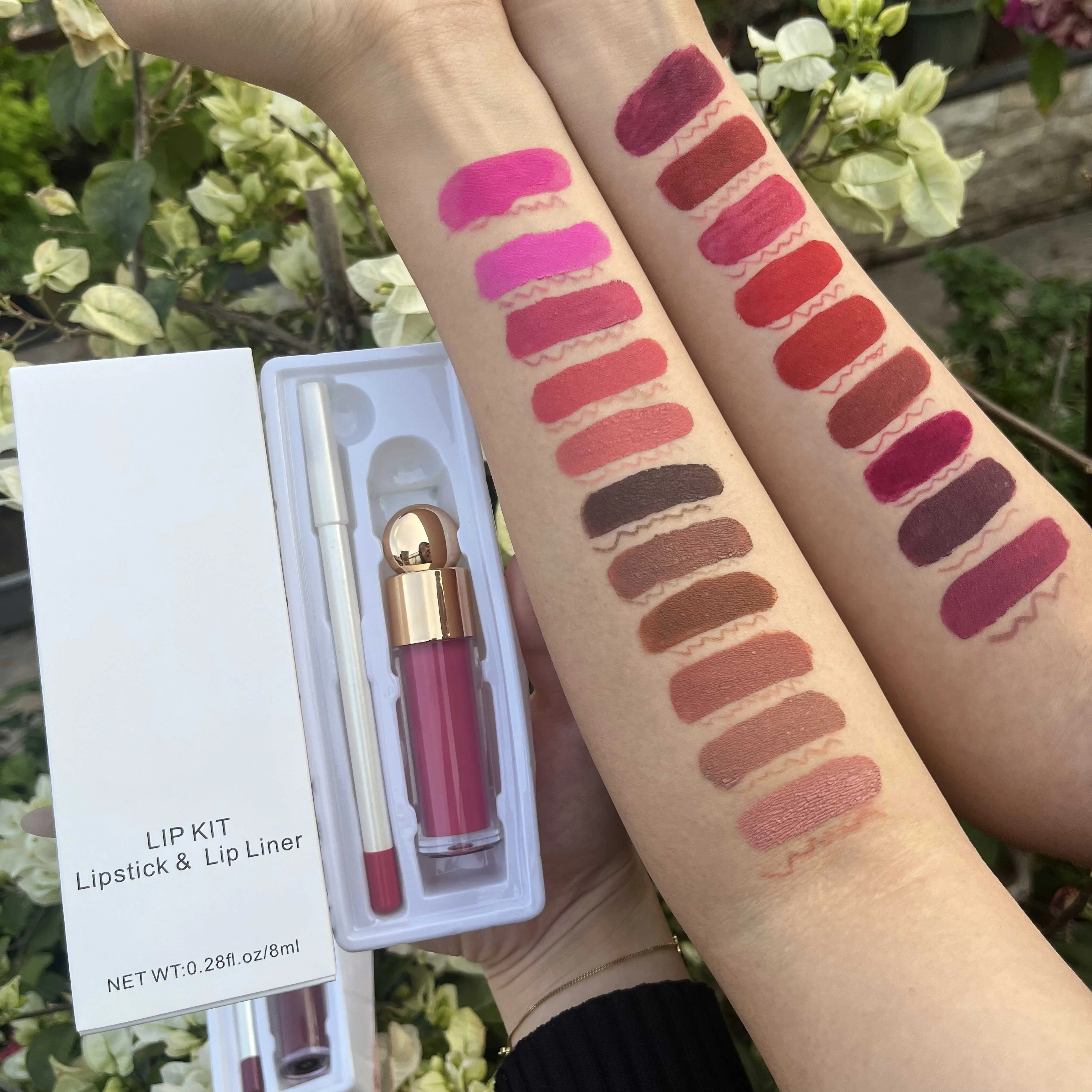 High quality Organic lips cosmetics private label matte liquid lipstick with lip liner makeup lipstick kit waterproof