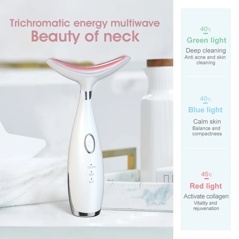 Ultrasonic Neck Lifting Massager with LED Light Phototherapy Deep Cleansing Vibration & Wrinkle Reducing Skin Rejuvenation