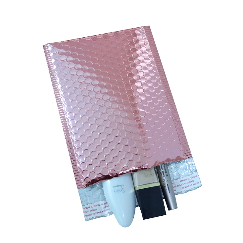 
Custom Design Envelopes Padded Bubble Mailing Bags Rose Gold Glitter Metallic Foil Bubble Mailers Logo 