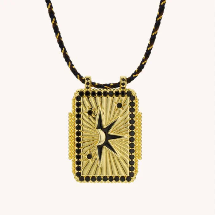 G2877 Wholesale Collares Mujer Copper 14K Gold Plated Vintage Big Square Pendant Tarot Card Necklace For Women Jewelry Necklaces