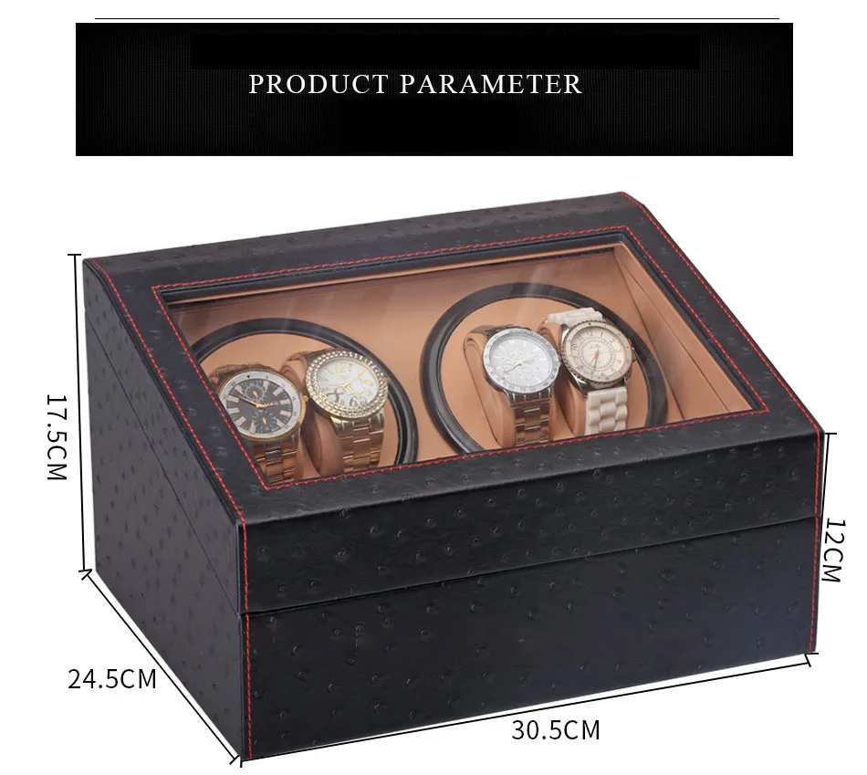 Ostrich skin pattern double head 4 + 6 motor box mechanical watch shaker