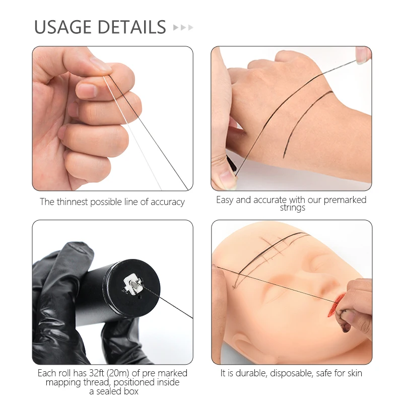 Pre Inked Mapping String Microblading Eyebrow Tattoo Mapping String 100pcs