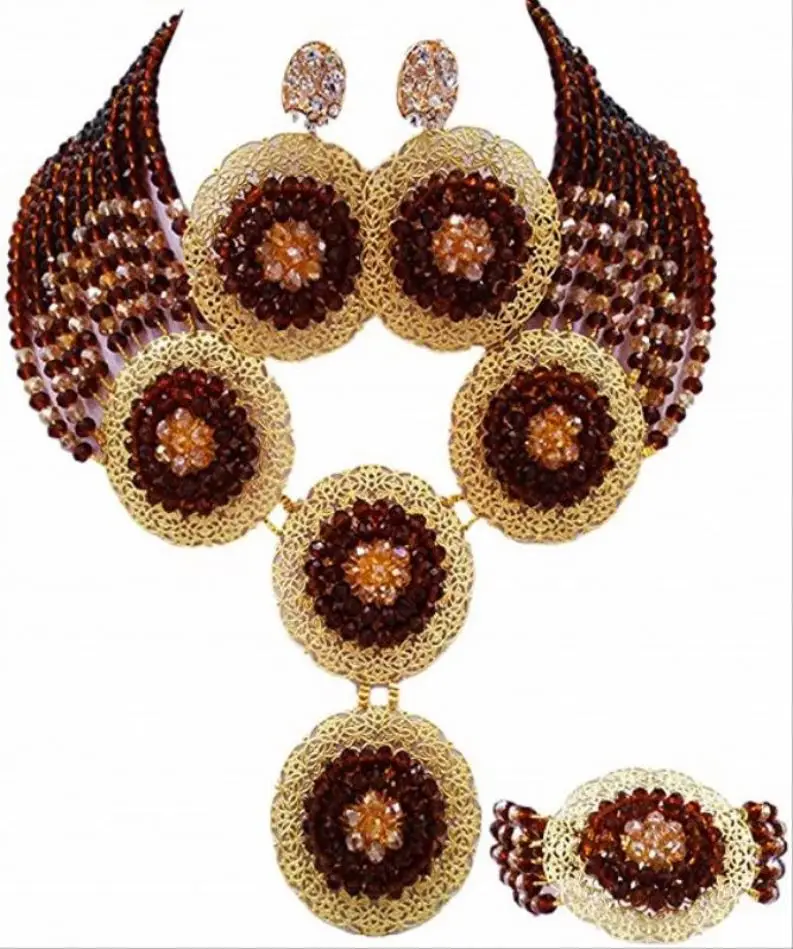 African Beads Jewelry Set Nigerian Wedding Necklace And Earrings For Women