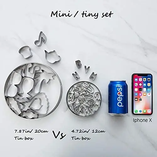 
Mini 26-piece Letter/ Alphabet Shapes Stainless steel Cookie Cutters with tin box packing for One-Bite Cookies Cake Decor Fo 