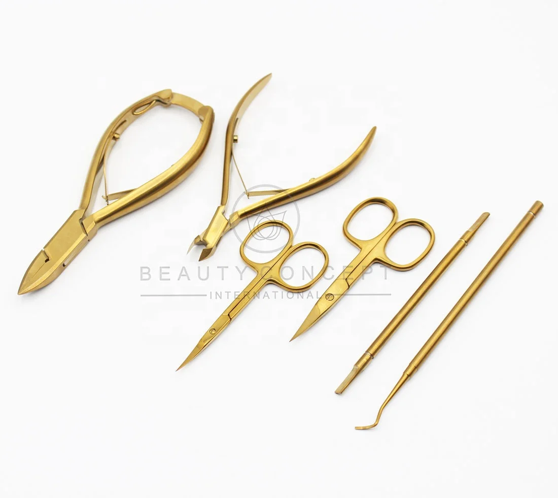 Wholesale Professional Nails Tools Set in Titanium Plasma Gold Premium Color Coating Professional at Home Nail Care Kit
