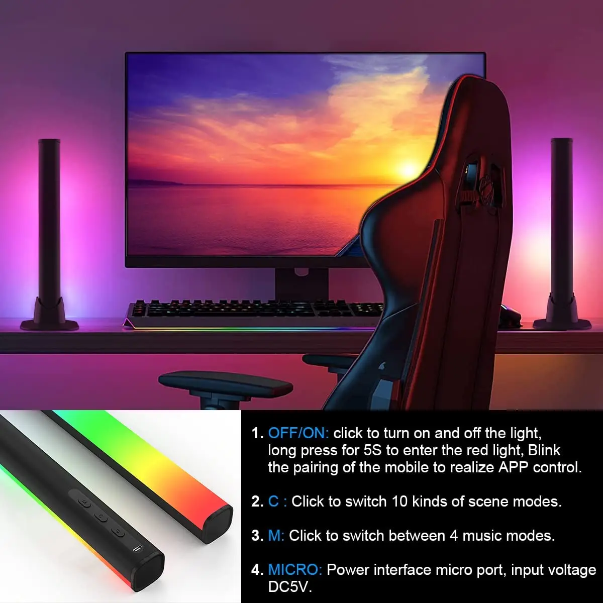 Ambient Lamp Voice APP Control Gaming table lamp RGB Music Level Indicator Pickup Rhythm light Smart sound activated lighting