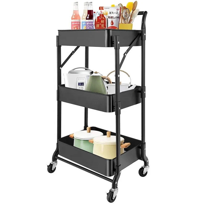 3 Tiers Movable Home Kitchen Organizer Rolling Tool Storage Racking Trolley Utility Carts