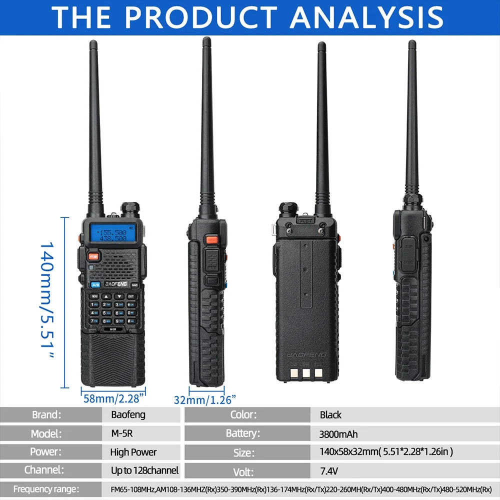 Baofeng UV-5RX рация M-5R многополосное радио 3800 мАч увеличенная батарея Type-C Беспроводная UV-5R радиосвязь