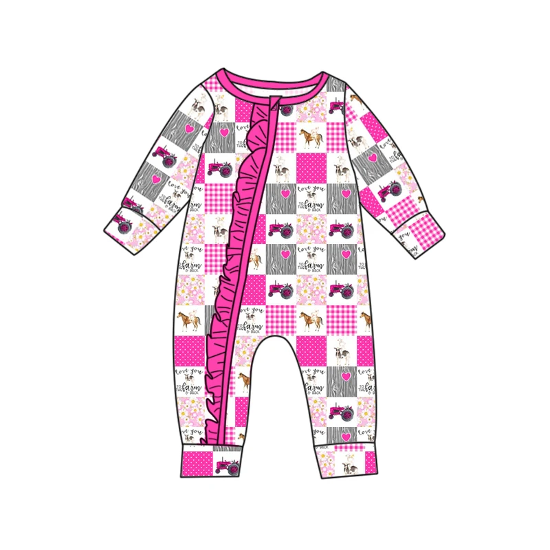 Fuyu COW Baby onesie with 2 way zipper 2023 baby clothes wholesale ruffle Western Southern Jumpsuit romper