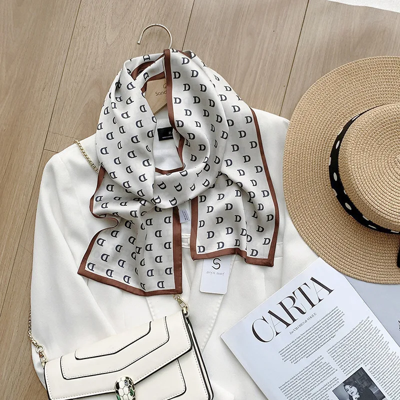 Осенние популярные модные маленькие длинные шелковые шарфы Французский Ретро двухслойный ленточный шарф украшение многофункциональная повязка на голову