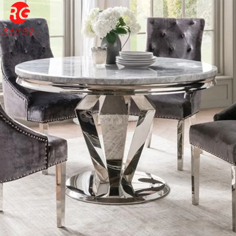 Luxury Light Grey dining table dining room sets dining table set marble top dinning table set uk style with 6 chairs