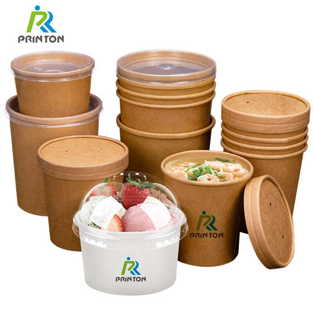 Eco friendly disposable double wall soup cup kraft paper ice cream cup packaging paper bowl
