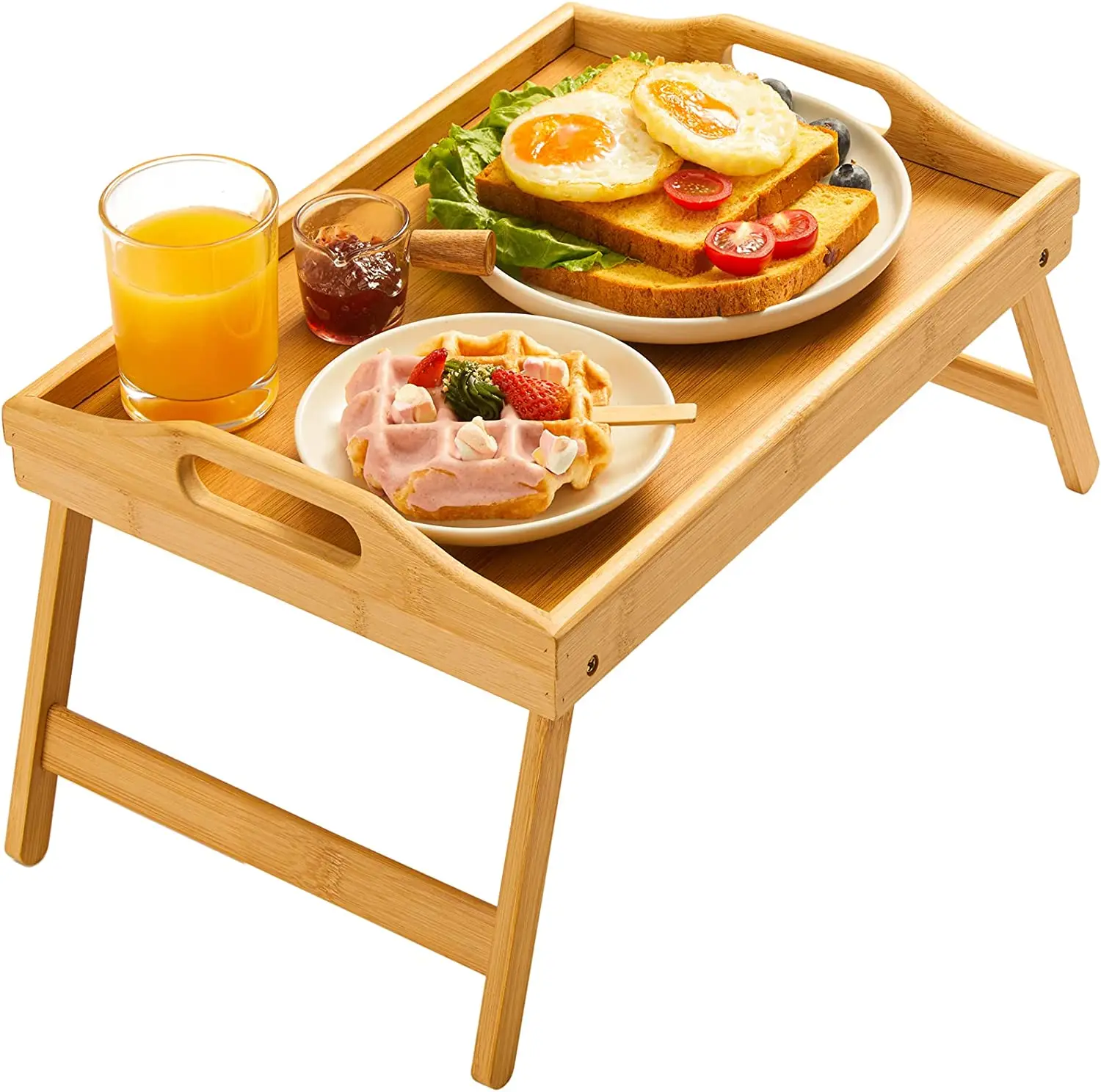 Wholesale Bamboo Bed Tray Table with Foldable Legs Snack Serving Tray Folding Breakfast Table for Sofa (1600697631914)