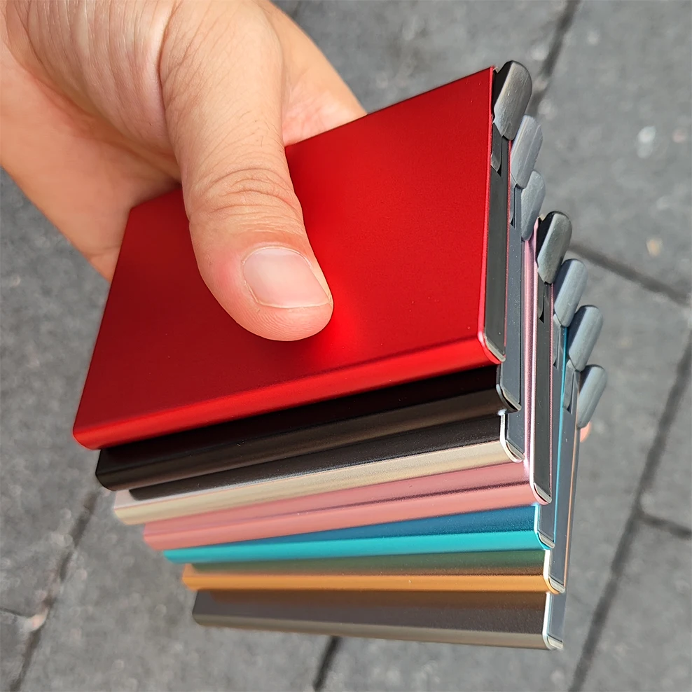 Economical aluminium Slim Credit Card Holder wallet RFID protection one click all cards slide out