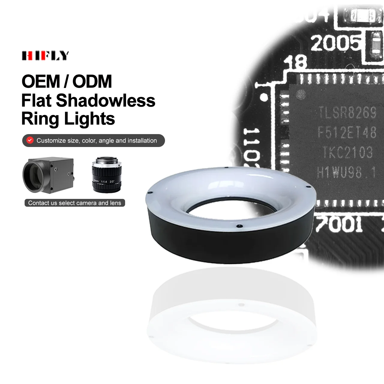 HIFLY Shadowless Diameter 120*35mm LED Machine Vision Ring Light for microscopes Industrial Cameras